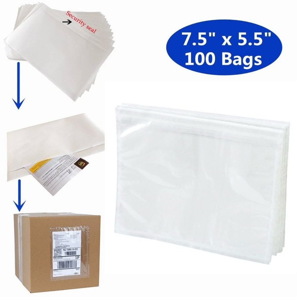 100 Clear Self Adhesive Shipping Label Invoice Envelope Pouch  7.5x5.5 Inches,